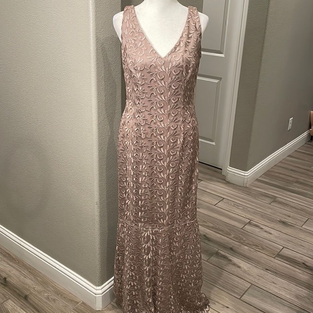 David Meister Taupe Sleeveless Mermaid Gown
